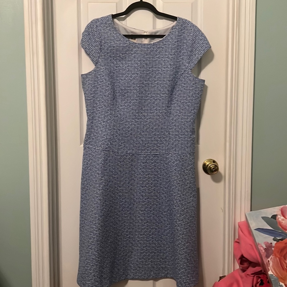 Size 16 Anne Klein Cornflower Blue & White A-Line w/ Cap Sleeves